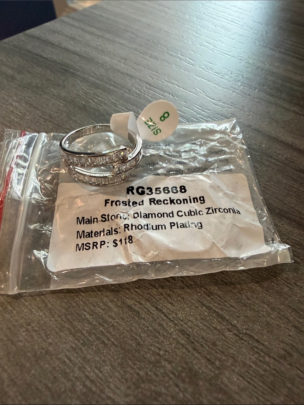 Size 8 CZ on Rhodium Ring